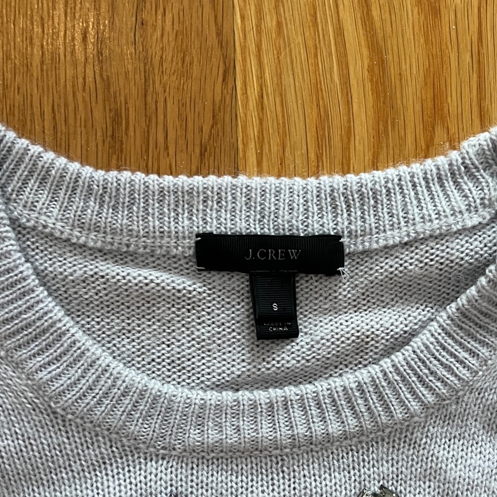 J. Crew Light Gray and lavender Embellished Sweater - Picture 4 of 6